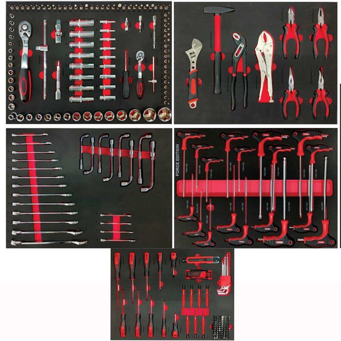 Servante d'atelier 7 tiroirs + 283 outils - Defpro - Noir/rouge - Charge 300 kg - Roues freinées