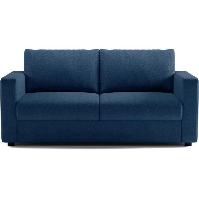 Canapé 3 places - Delta - Tissu Bleu - Convertible semi-express matelas 13cm - 190 x 92 x 90 cm