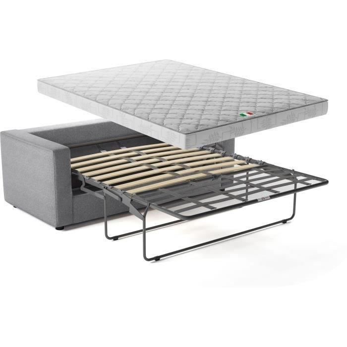 Canapé 3 places - Delta - Tissu Gris Clair - Convertible semi-express matelas 13cm - 190 x 92 x 90 cm
