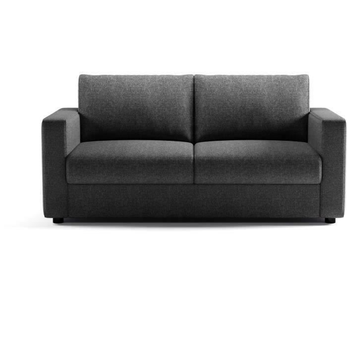 Canapé 3 places - Delta - Tissu Anthracite - Convertible semi-express matelas 13cm - 190 x 92 x 90 cm