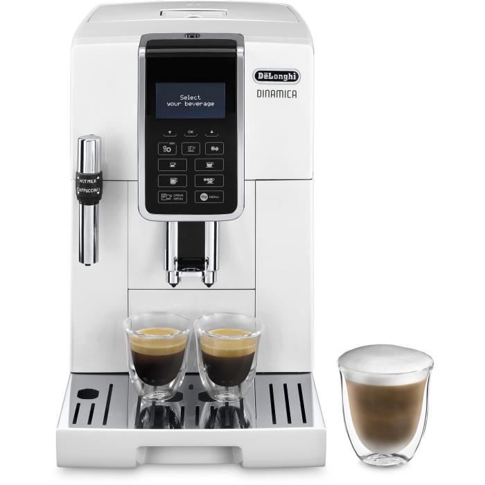 Machine expresso automatique avec broyeur - DELONGHI Dinamica ECAM350.35.W - Blanc - buse vapeur - 15 bar - Machine a cafÈ grains