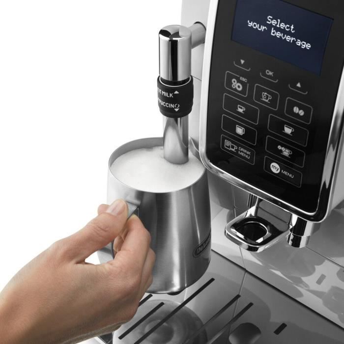 Machine expresso automatique avec broyeur - DELONGHI Dinamica ECAM350.35.W - Buse vapeur - 15 bar - Machine a café grains - Blanc