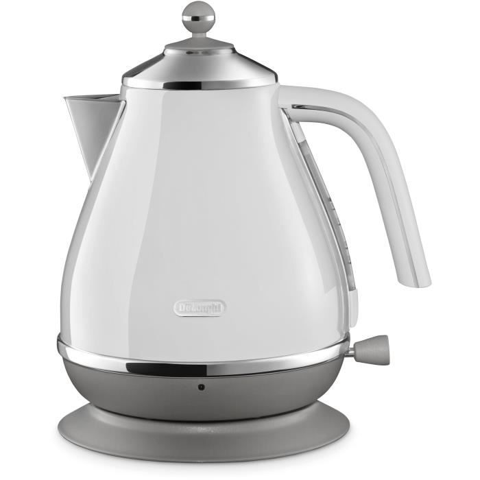 Bouilloire DELONGHI ICONA CAPITALS - 1,7L - Acier inoxydable - Base amovible et pivotante 360∞ - Filtre anticalcaire - Blanc