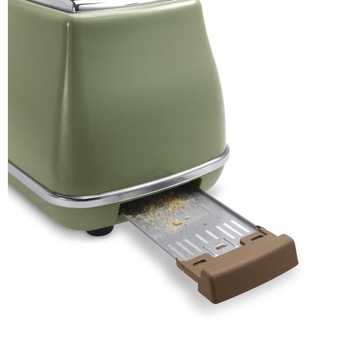 Grille pain - Delonghi - Icona Vintage - 2 tranches - 6 positions - Vert Olive/Chocolat