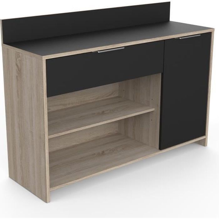 Buffet de cuisine - DÈcor chene brut et noir - Contemporain - 1 porte - MIKE - L 123 cm
