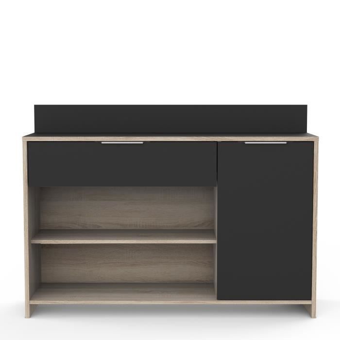 Buffet de cuisine - DÈcor chene brut et noir - Contemporain - 1 porte - MIKE - L 123 cm