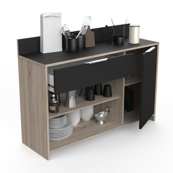 Buffet de cuisine - DÈcor chene brut et noir - Contemporain - 1 porte - MIKE - L 123 cm