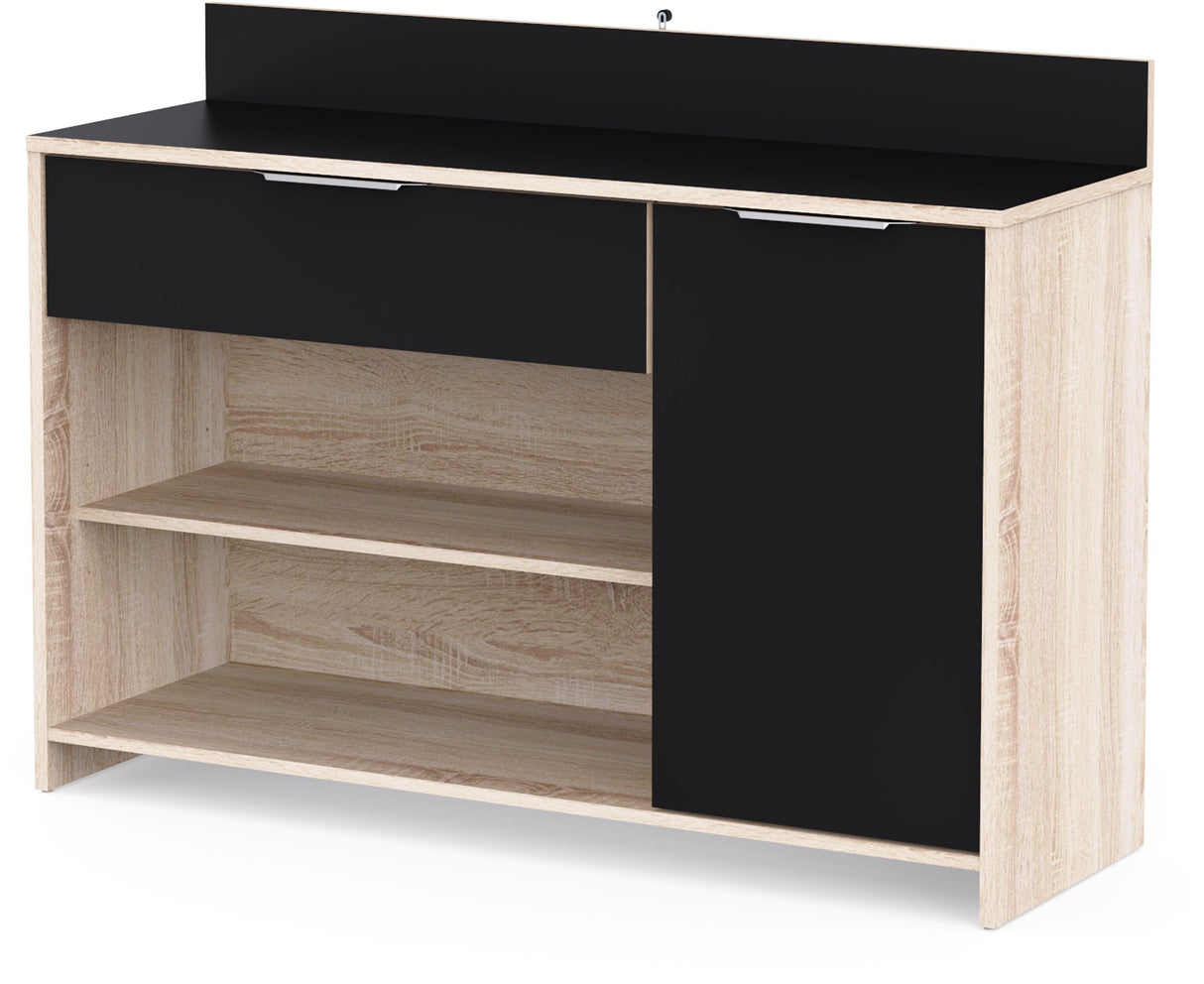 Buffet de cuisine - Décor chene brut et noir - Contemporain - 1 porte - MIKE - L 123 cm
