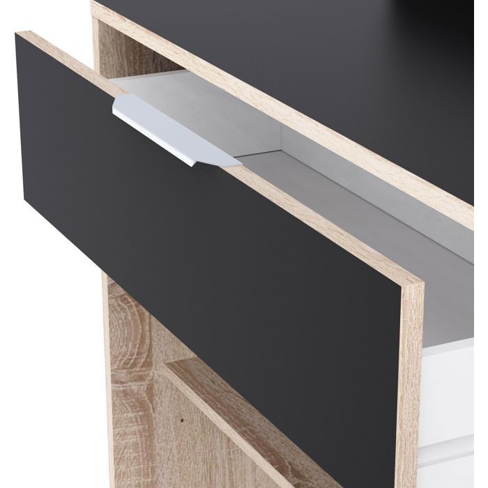 Buffet de cuisine - Décor chene brut et noir - Contemporain - 1 porte - MIKE - L 123 cm