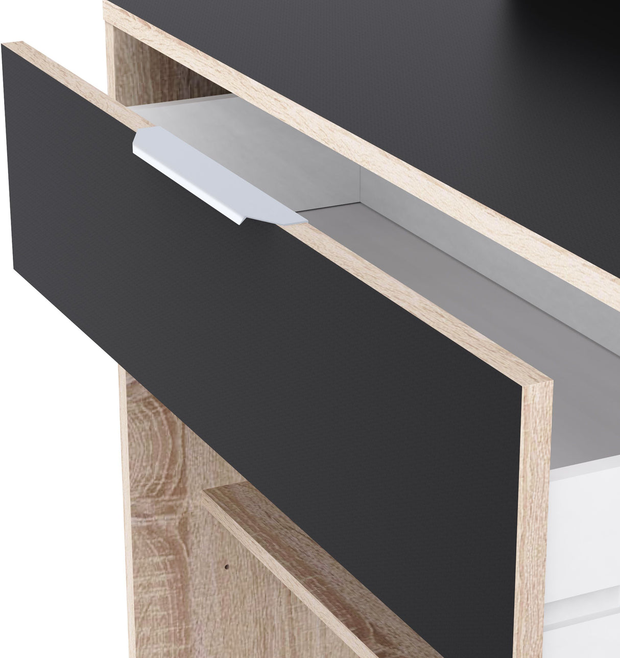 Buffet de cuisine - Décor chene brut et noir - Contemporain - 1 porte - MIKE - L 123 cm