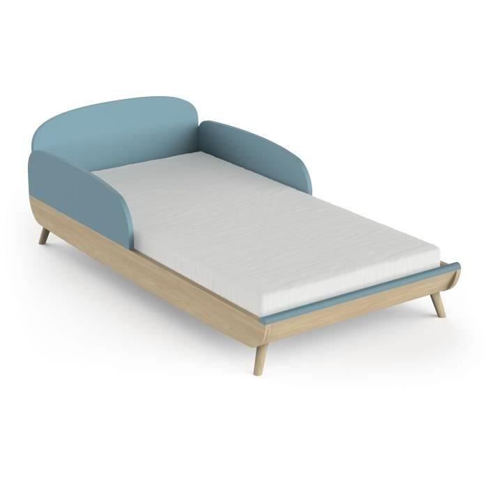 Ens. lit bÈbÈ 70 x 140 Kit Èvolutif, commode 2 tiroirs, 3 niches et 1 plan a langer - FIRMIANA - Scandinave - Bleu / bois -