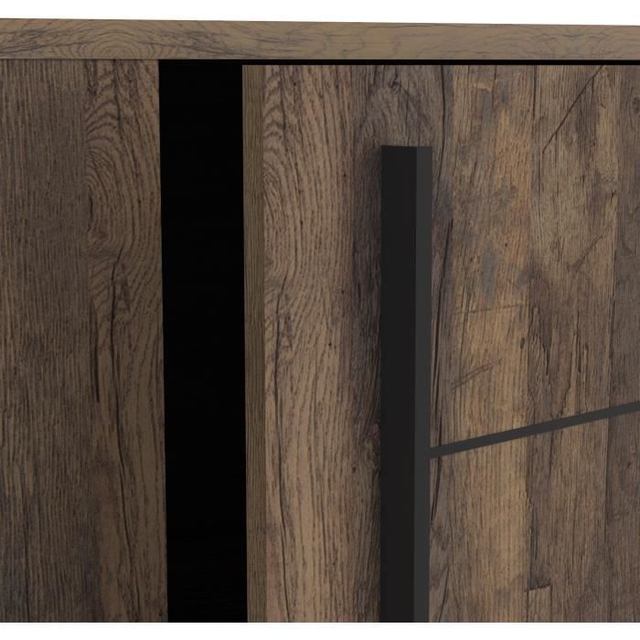 Enfilade MONACO - Décor chene et noir - 2 Portes + 3 Tiroirs - L206 x P44,9 x H94 cm - CBA MEUBLES