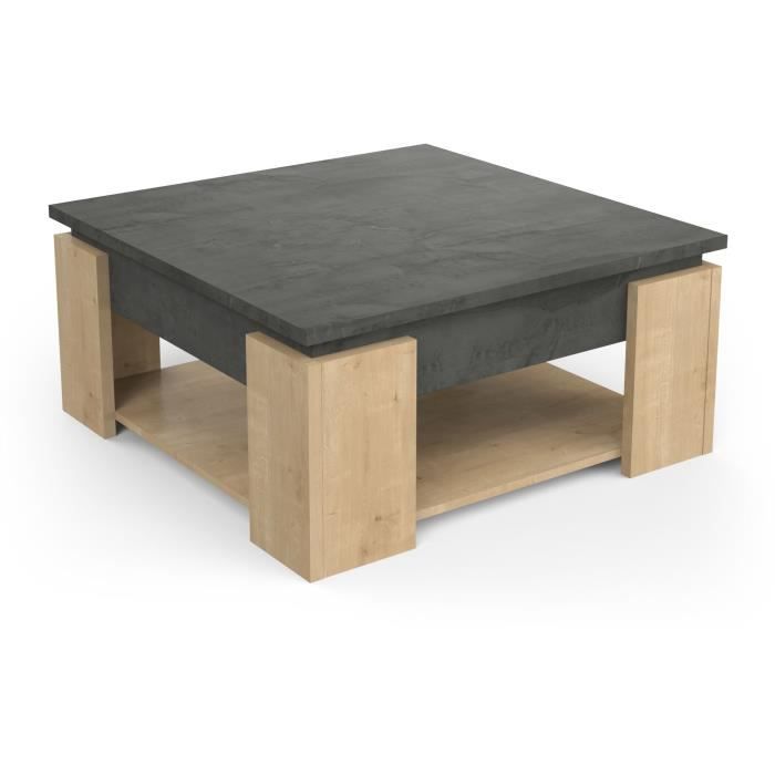 Table basse carrÈe AUSTIN - DÈcor chene Hamilton et Sidewalk - L 80 x P 80 x H 37,2 cm - DEMEYERE