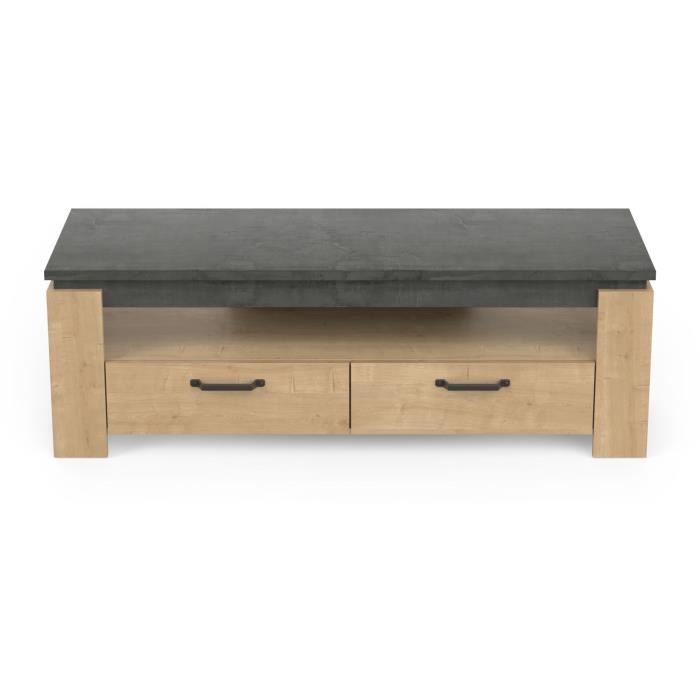 Meuble TV AUSTIN - Taille écran max 55' (140 cm) - Décor chene Hamilton et Sidewalk - L 140 x P 42 x H 47 cm - DEMEYERE