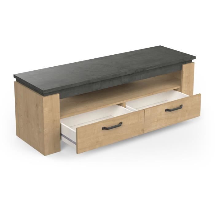 Meuble TV AUSTIN - Taille écran max 55' (140 cm) - Décor chene Hamilton et Sidewalk - L 140 x P 42 x H 47 cm - DEMEYERE