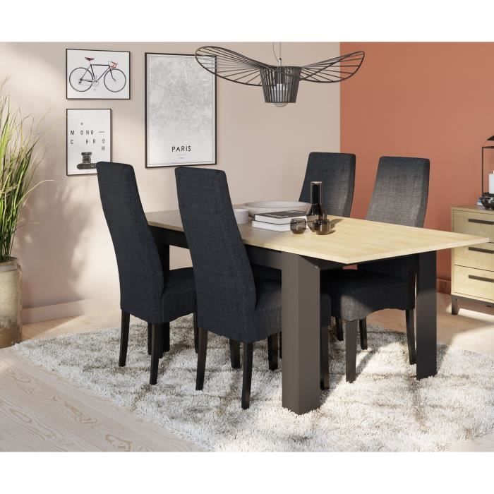 Table extensible - CRAFT - Rectangulaire - DÈcor mÈlamine chene hamilton et noir mat - 6 places - 160 / 200 x 90 cm - DEMEYERE