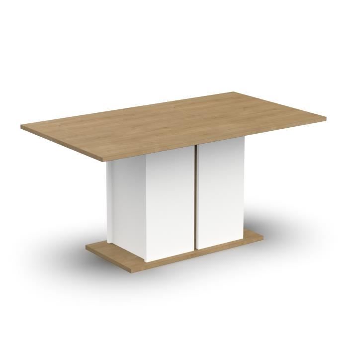 Table a manger seule ACCESS - 6 personnes - Décor chene Hamilton et blanc - L 160 x P 78 x H 90 cm - DEMEYERE