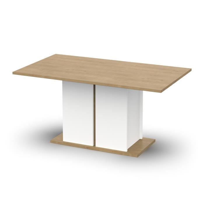 Table a manger seule ACCESS - 6 personnes - Décor chene Hamilton et blanc - L 160 x P 78 x H 90 cm - DEMEYERE