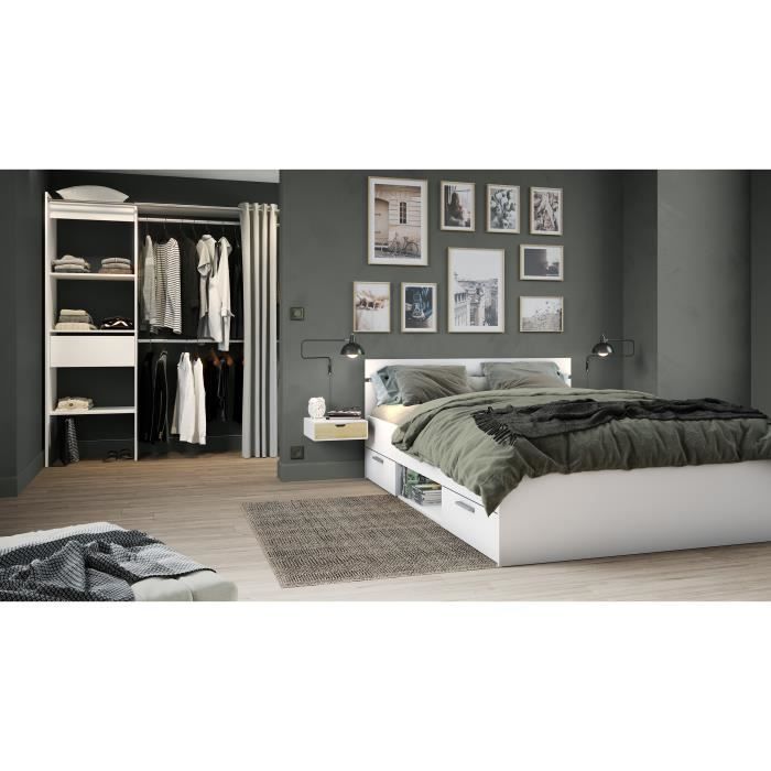 Demeyere Lit adulte MICHIGAN - 140 x 190 cm - Multiples rangements - Blanc