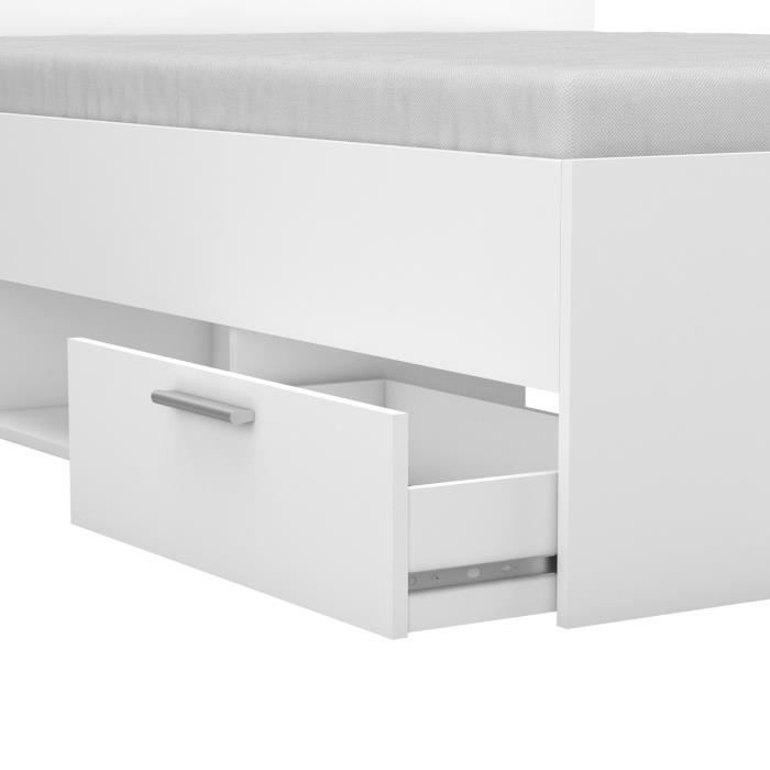 Demeyere Lit adulte MICHIGAN - 140 x 190 cm - Multiples rangements - Blanc