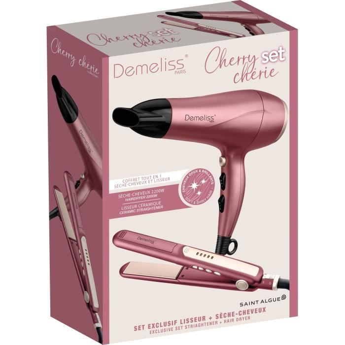 Coffret set lisseur + Seche-cheveux - DEMELISS - 2200 W - Cherry Chérie