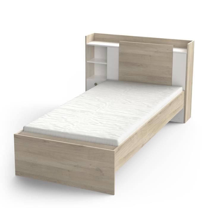 Lit enfant LIFE - 90x190/200 - Rangements - Décor Chene et blanc - DEMEYERE - Fabriqué en France