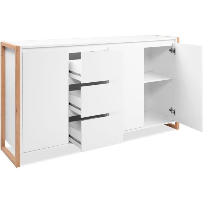 Buffet - DENVER - Chene artisan / Blanc - 3 portes - 3 tiroirs - 160 x 40 x 88 cm