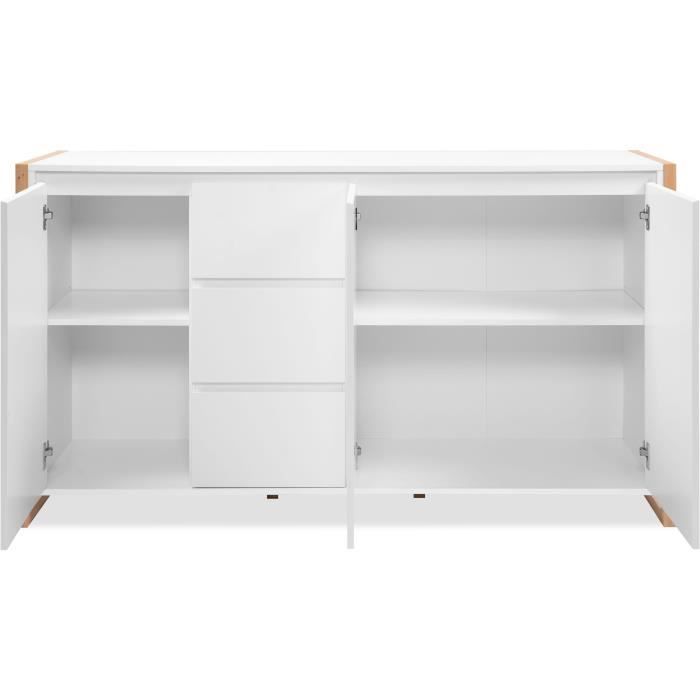 Buffet - DENVER - Chene artisan / Blanc - 3 portes - 3 tiroirs - 160 x 40 x 88 cm