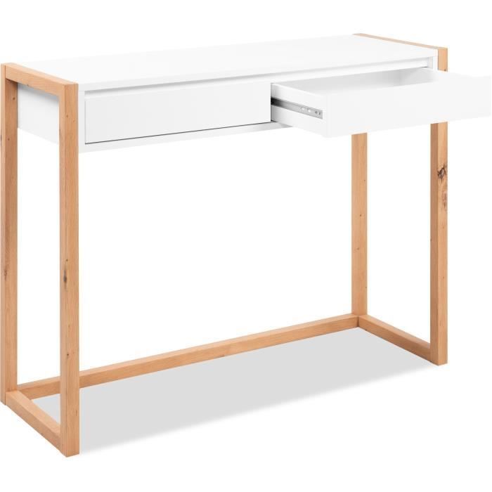 Console Bureau - DENVER - Chene artisan / Blanc - 2 tiroirs - 100 x 35 x 75 cm