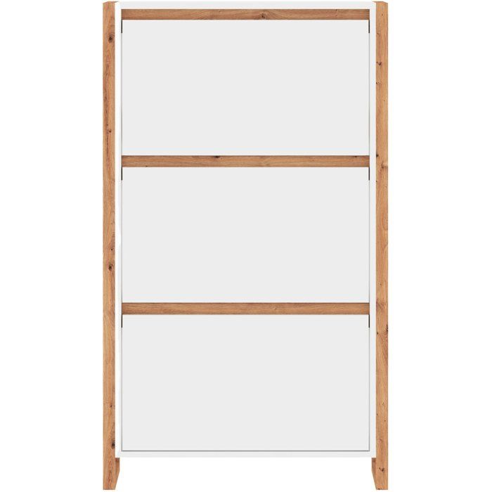 Meuble a chaussures - Blanc et chene - 12 paires - L70 x P25 x H125 cm - DENVER