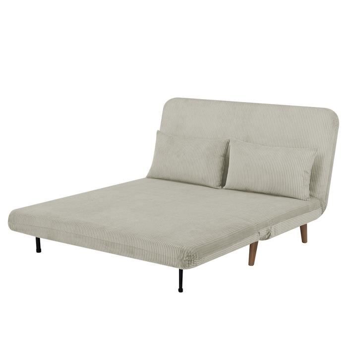 Banquette BZ - 2 places - Tissu velours côtelé Beige - 130 x 90 x 81 cm - DEPLO