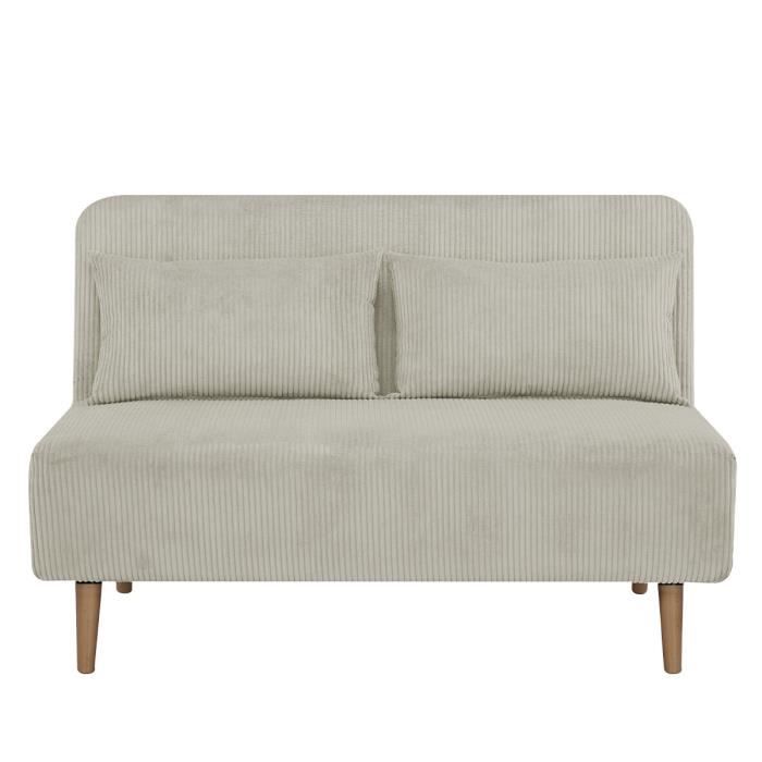 Banquette BZ - 2 places - Tissu velours côtelé Beige - 130 x 90 x 81 cm - DEPLO