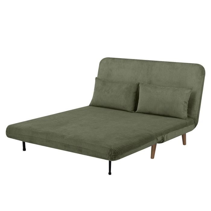 Banquette BZ - 2 places - Tissu velours côtelé Vert - 130 x 90 x 81 cm - DEPLO