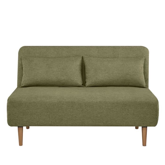 Banquette BZ - 2 places - Tissu Vert armé - 130 x 90 x 81 cm - DEPLO