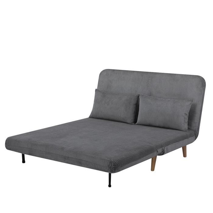 Banquette BZ - 2 places - Tissu velours côtelé Gris clair - 130 x 90 x 81 cm - DEPLO