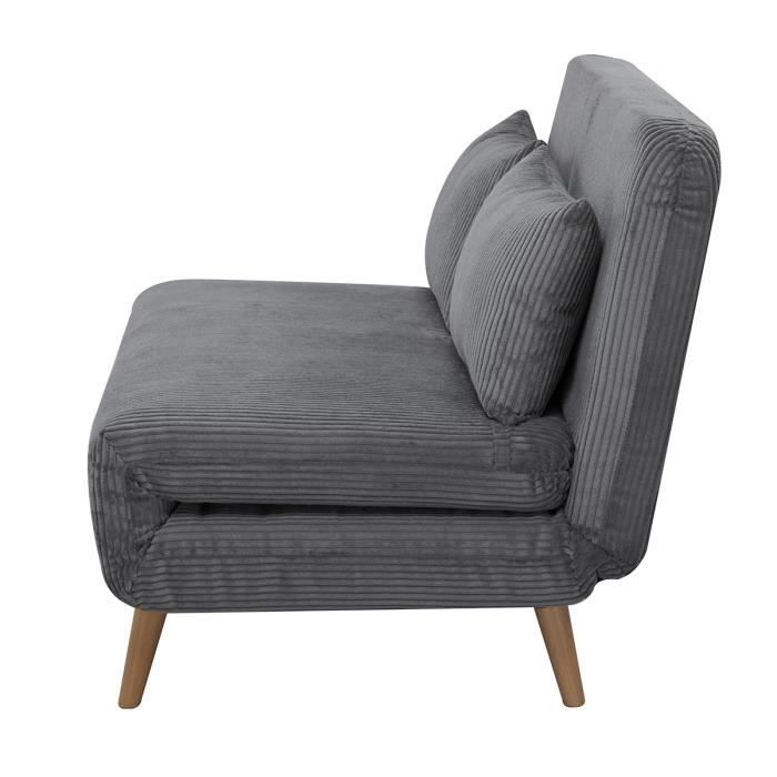 Banquette BZ - 2 places - Tissu velours côtelé Gris clair - 130 x 90 x 81 cm - DEPLO