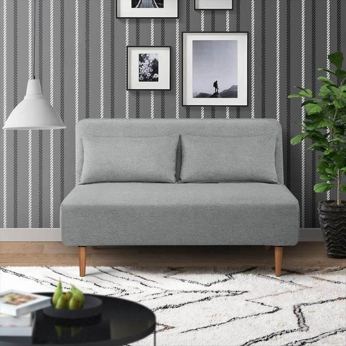 Banquette BZ - 2 places - Tissu Gris clair - 130 x 90 x 81 cm - DEPLO