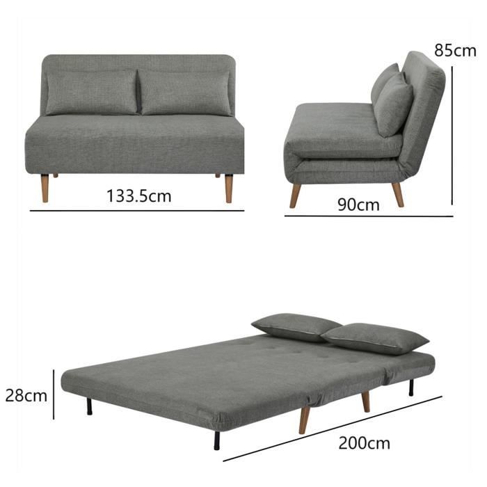 Banquette BZ - 2 places - Tissu Vert clair - 130 x 90 x 81 cm - DEPLO