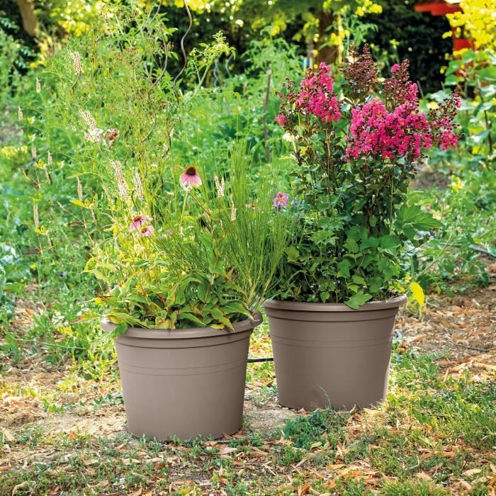 DEROMA Pot de fleurs rond Day R camel - 60 x H41,8 cm - Coloris taupe