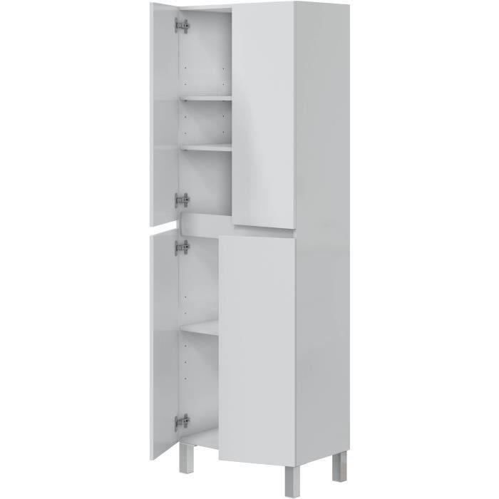 Meuble de salle de bain - double colonne - Blanc brillant - 4 portes - L60 x P35 x H182 cm - DESTAL