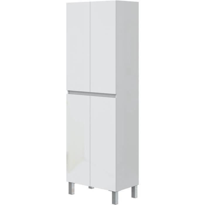 Meuble de salle de bain - double colonne - Blanc brillant - 4 portes - L60 x P35 x H182 cm - DESTAL