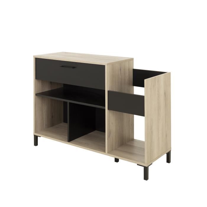 Meuble rangement vinyle - GAMI - Platine - Style urbain - DÈcor chene - Noir - L 115 x P 40 x H 81 cm