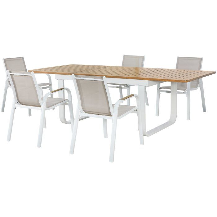 Ensemble repas de jardin - Table extensible 155/246 x 100 x 74 cm + 6 fauteuils - Aluminium - 6 personnes - VIANEA