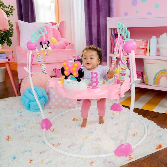 DISNEY BABY - MINNIE - Aire d'éveil bébé multi-jouets, siege sauteur a rebonds évolutif, pivotant a 360°, Cadeau Noel bébé
