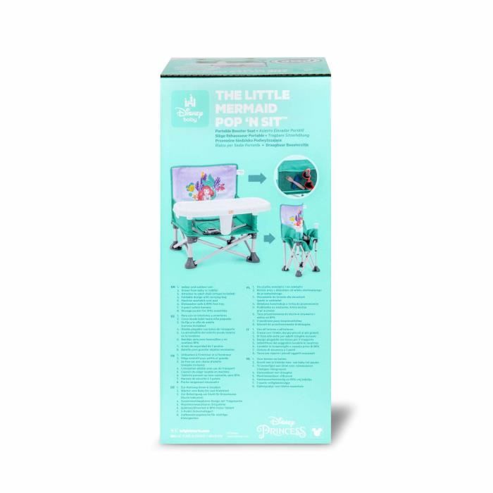DISNEY BABY -PETITE SIRENE- Rehausseur de chaise pliable, nomade, de voyage, Léger et facile a nettoyer, Sac de transport inclus