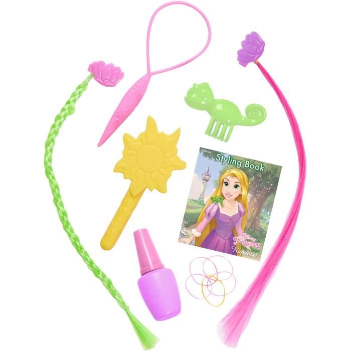 Tete a coiffer - DISNEY - Raiponce Deluxe - 12 accessoires - Faux flacon de vernis - Guide coiffure