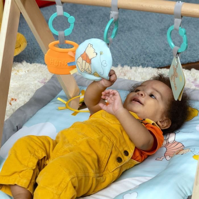 DISNEY BABY -WINNIE- Tapis de sol éveil bébé évolutif, arche en bois pliable avec jouets sensoriels, miroir