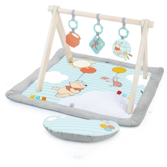 DISNEY BABY -WINNIE- Tapis de sol éveil bébé évolutif, arche en bois pliable avec jouets sensoriels, miroir