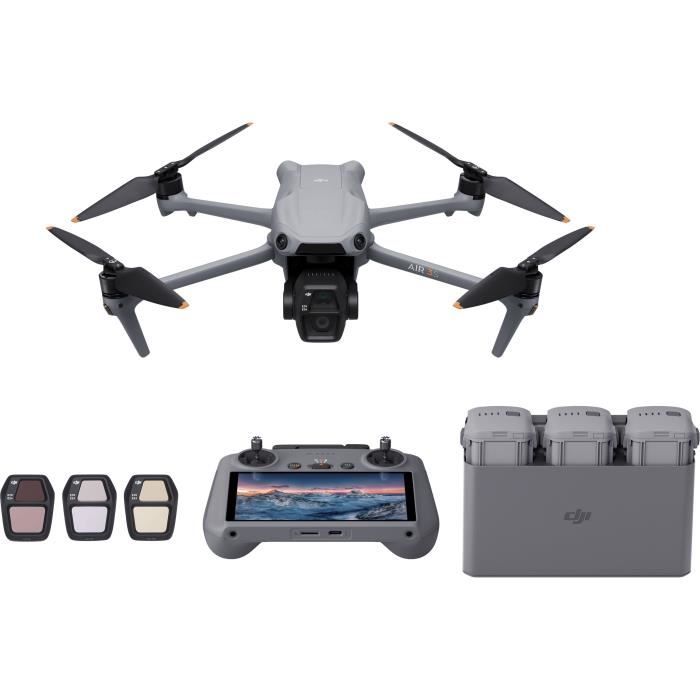 Drone - DJI - Air 3S Fly More Combo (- DJI - RC 2) - Double Caméra CMOS 1 et Télécam 70mm - 14 Stops de Plage Dynamique - RTH Int