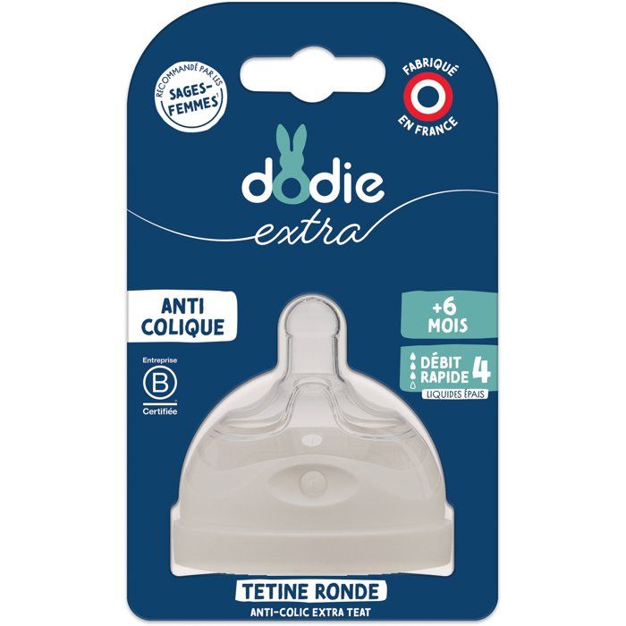 Tétine multi-perforée anti-colique - DODIE - Débit 4 - +6 mois - Liquide épais